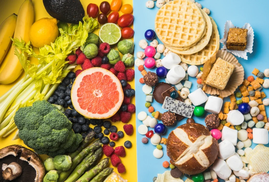 frutta e verdura aiutano a rispettare una dieta mentre il cibo spazzatura non è la soluzione corretta