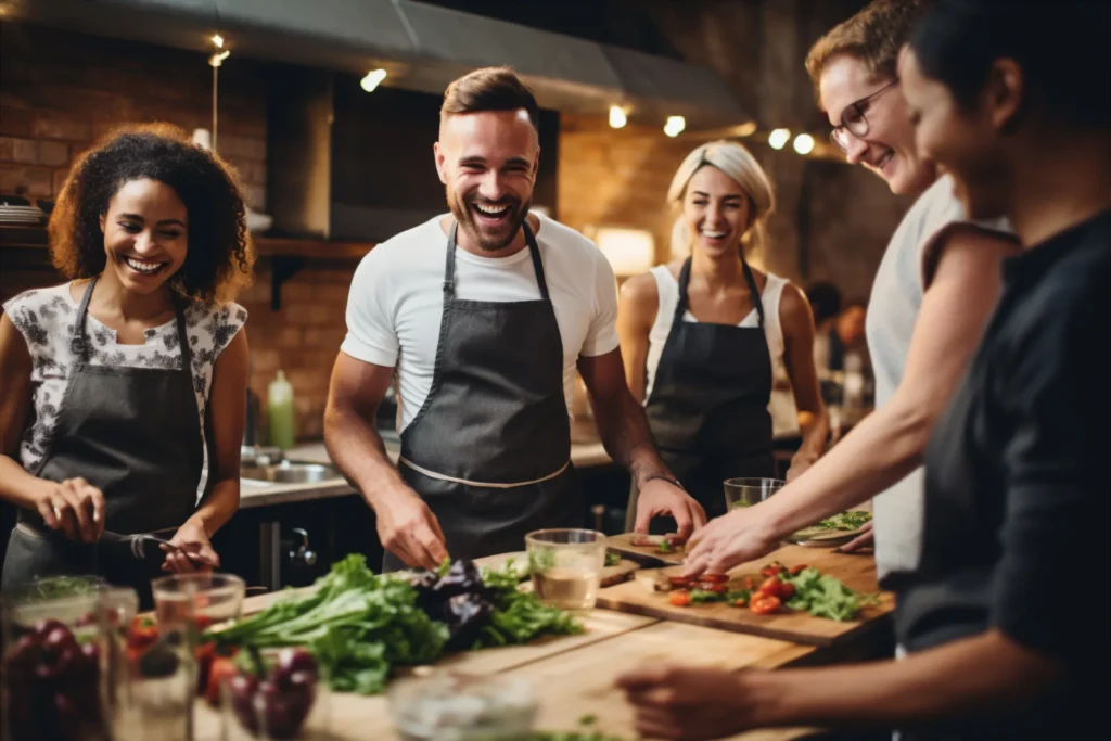 Amici che cucinano alimenti plan based per cena