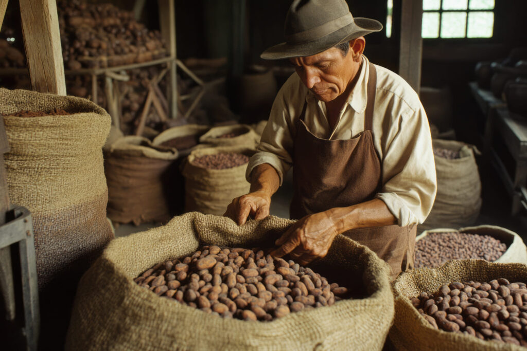 Processo di produzione del cacao.