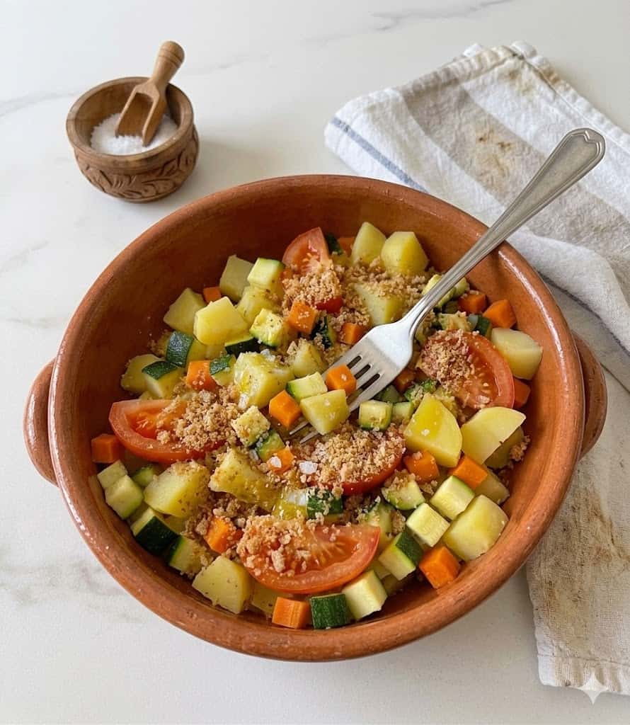 Insalata di verdure fresche e legumi ricchi di fibre e nutrienti.