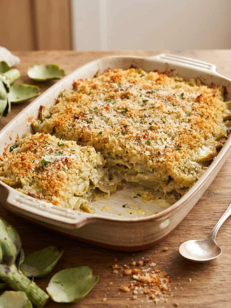 Carciofi gratinati con pangrattato e formaggio, ricetta salutare.