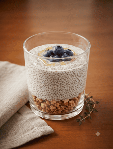 Bicchierini di kefir, avena e frutti di bosco, salutare e ricco di fibre.